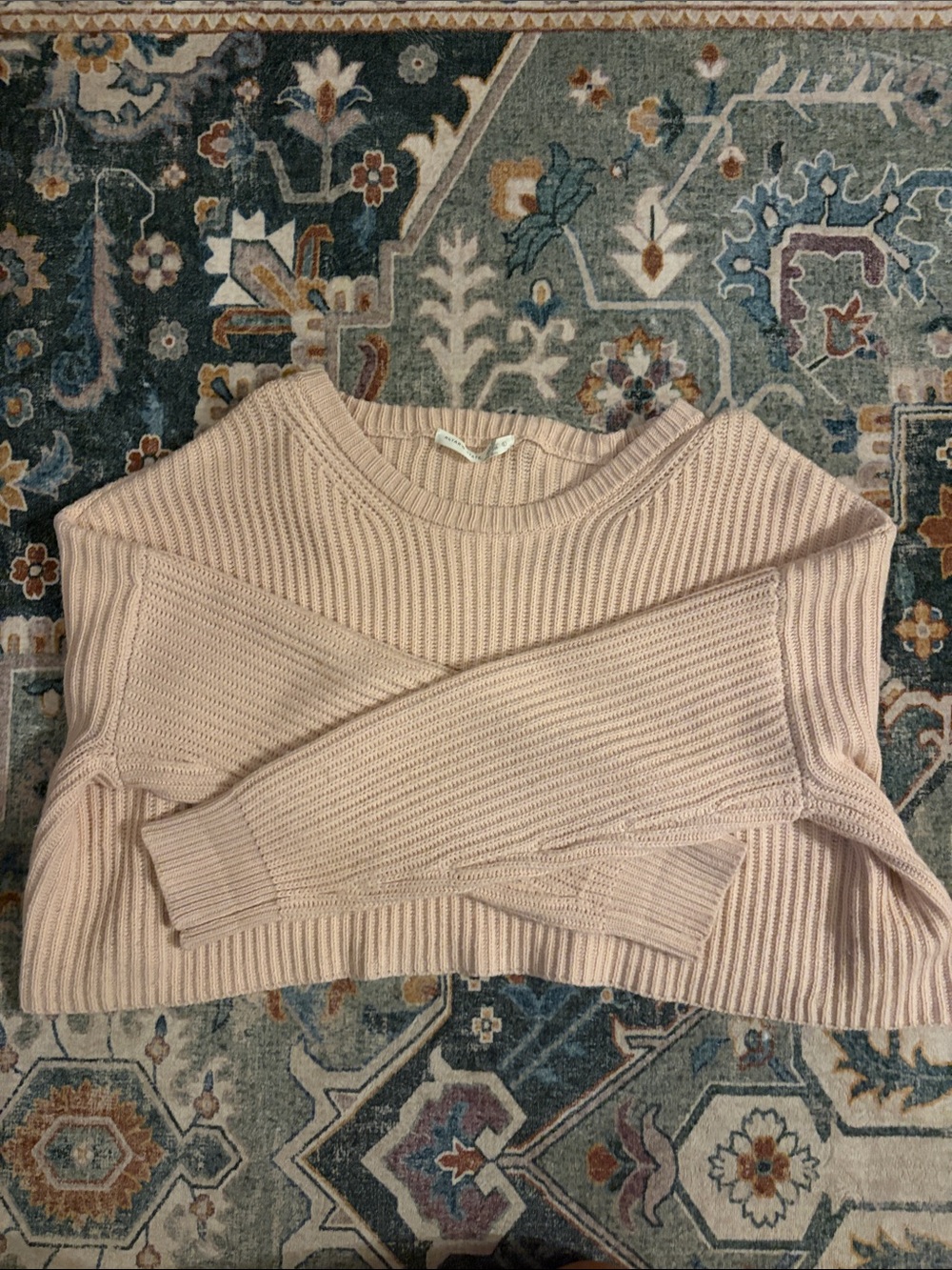 Altar'd State Cropped, Oversized Ribbed Sweater in Blush Pink, Large